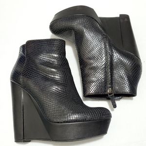 THEORY Python Snake Skin Wedge Boots Booties